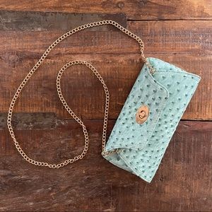 Textured Teal Clutch Bag w/ Gold Chain Strap